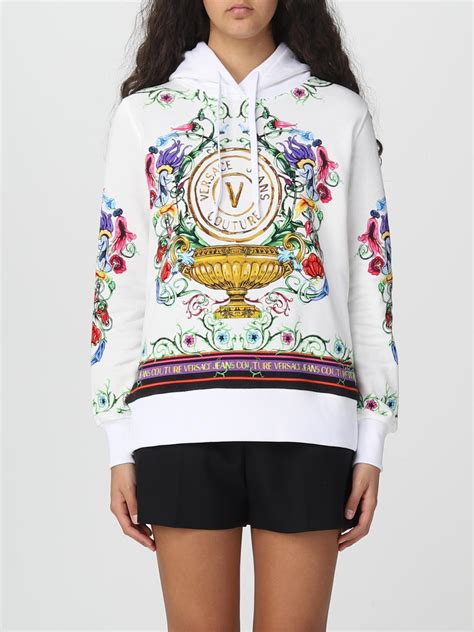 felpa versace donna bianca|Versace Jeans Couture felpa in cotone donna colore bianco.